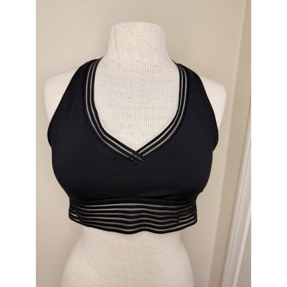 Lululemon Black Mesh Trim Racerback Sports Bra Size 12 Medium Support Yoga